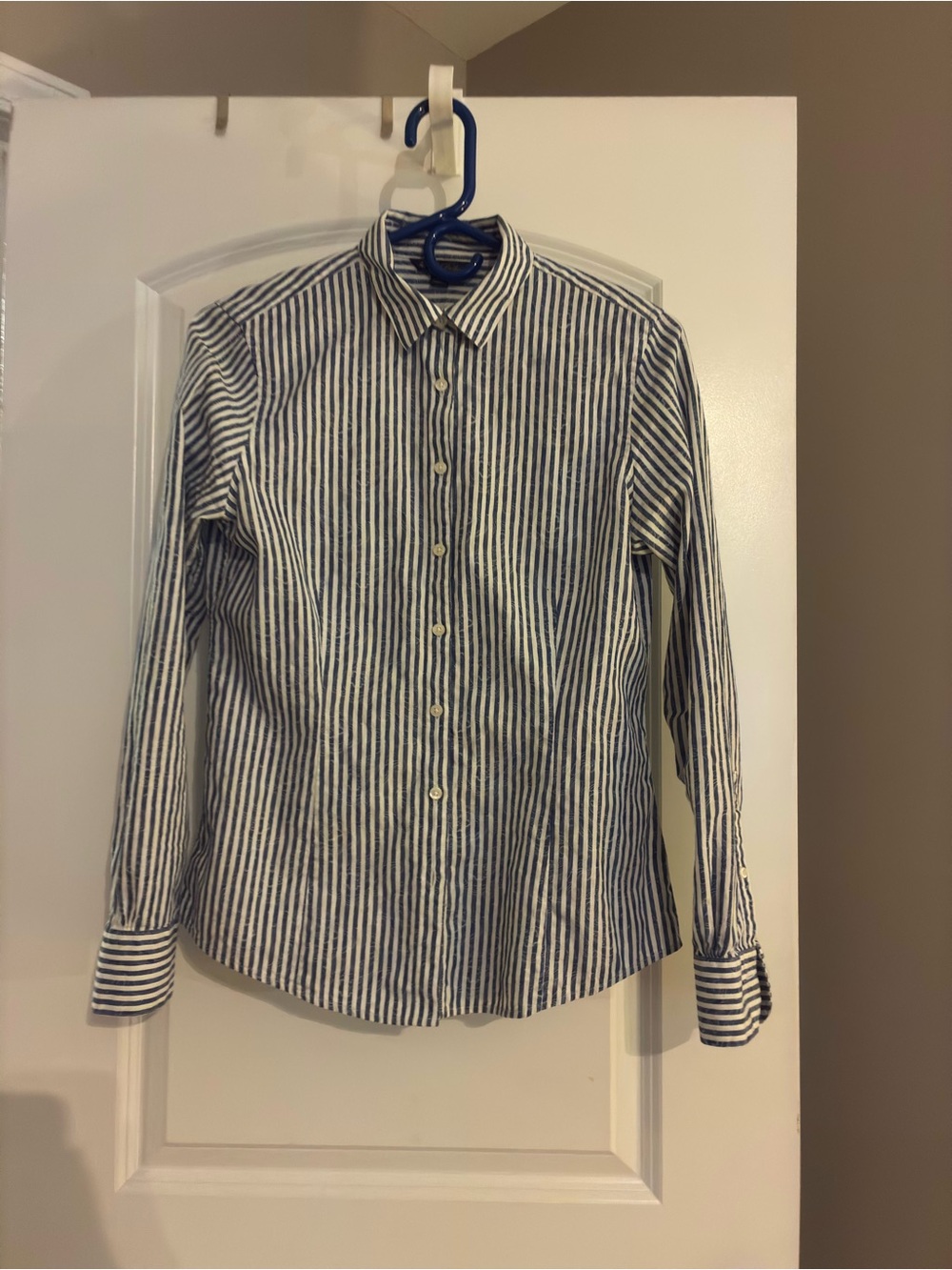Brooks Brothers Navy and White Vertical-Stripe Dress Shirt